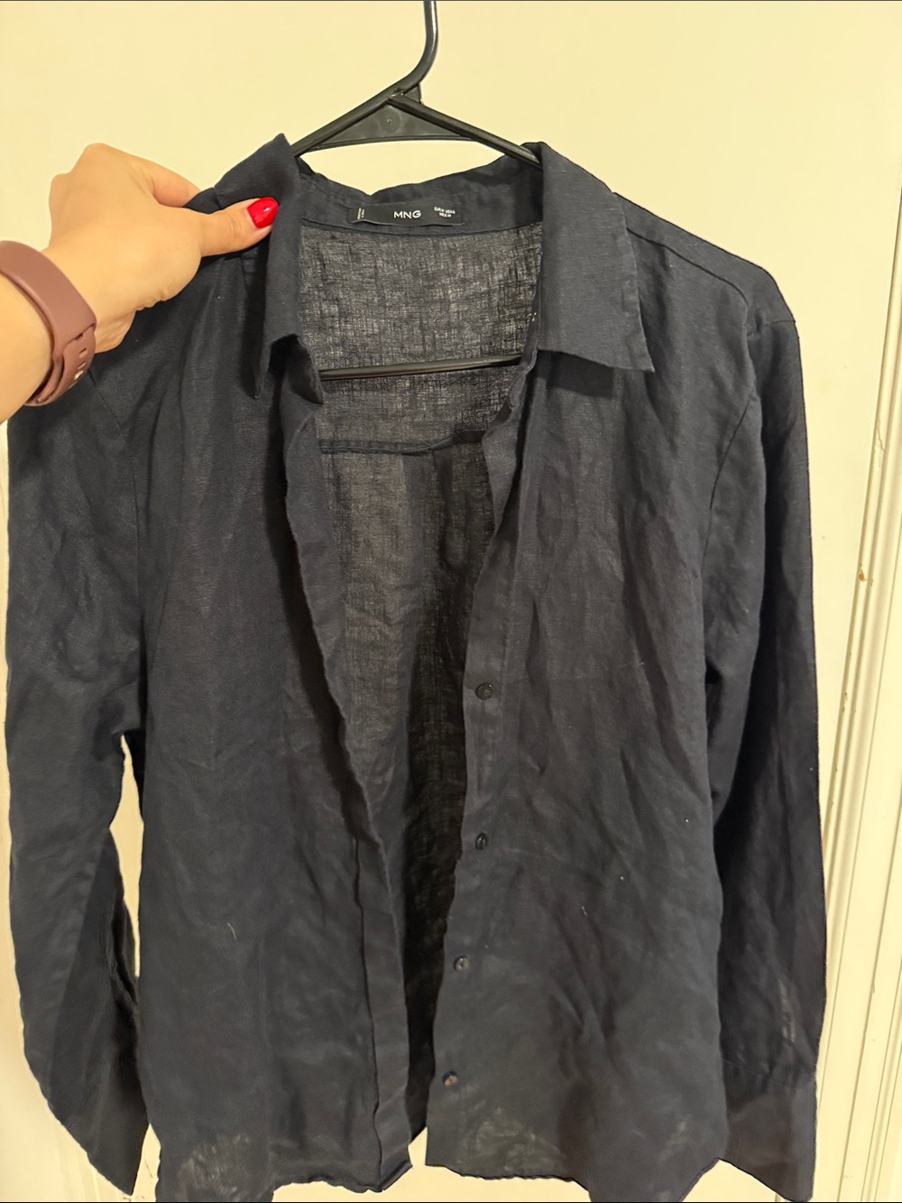 Mango Dark Navy Lightweight Linen Shirt Jacket